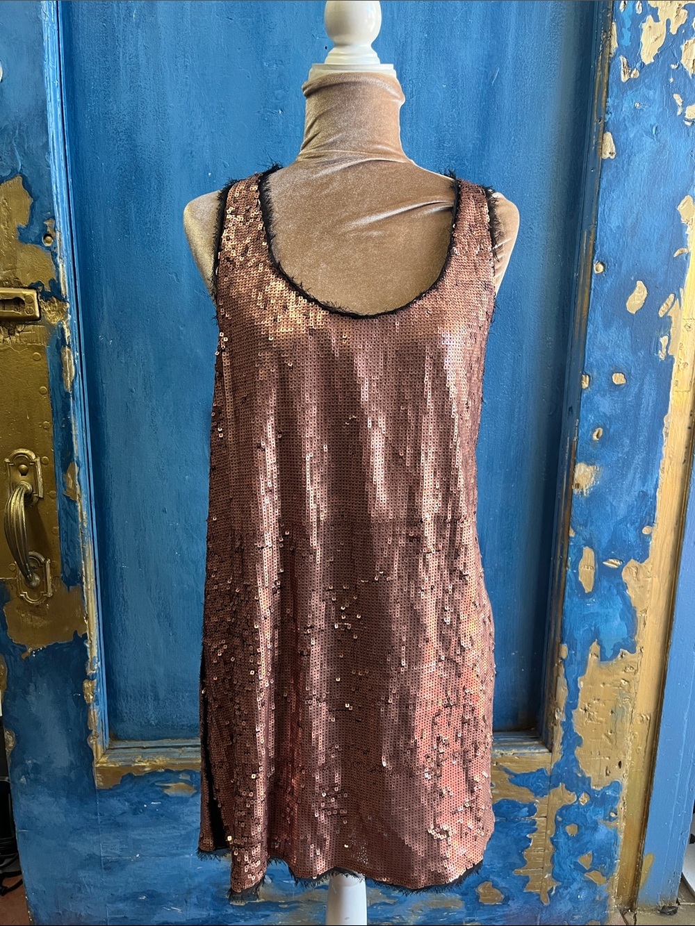 Source Unknown Copper Sequin Scoop Neck Slip Dress